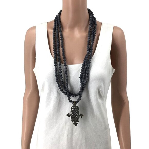 Akola Project Necklace Ethiopian Cross Uganda Paper Bead Brass Toggle Clasp - Picture 2 of 2